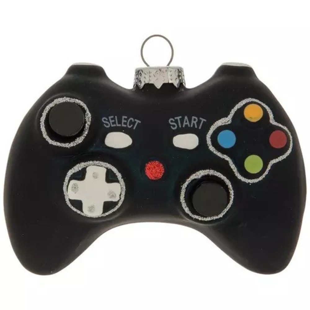 Robert Stanley Black Glass Video Game Controller Christmas Tree Ornament NWT